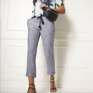 Dark Denim Linen Drawstring Pants | New with Tags